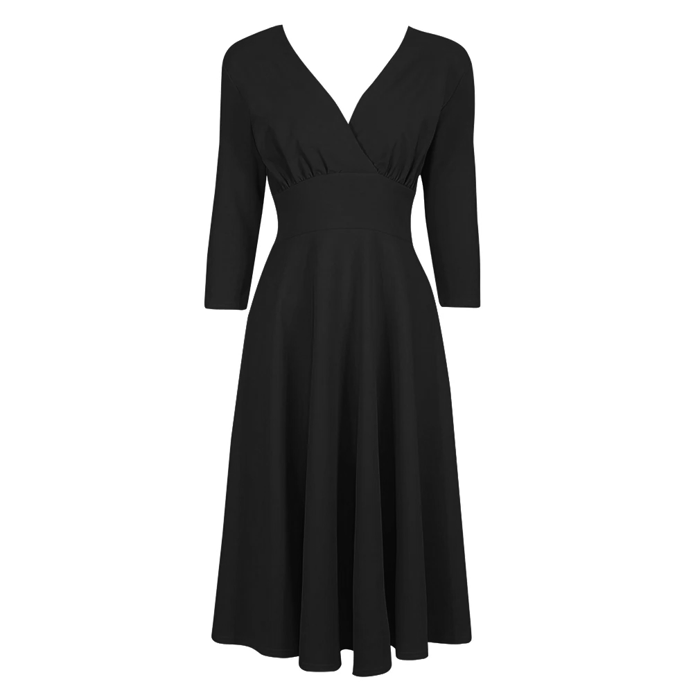 Black Vintage A Line Crossover 3 4 Sleeve Tea Swing Dress