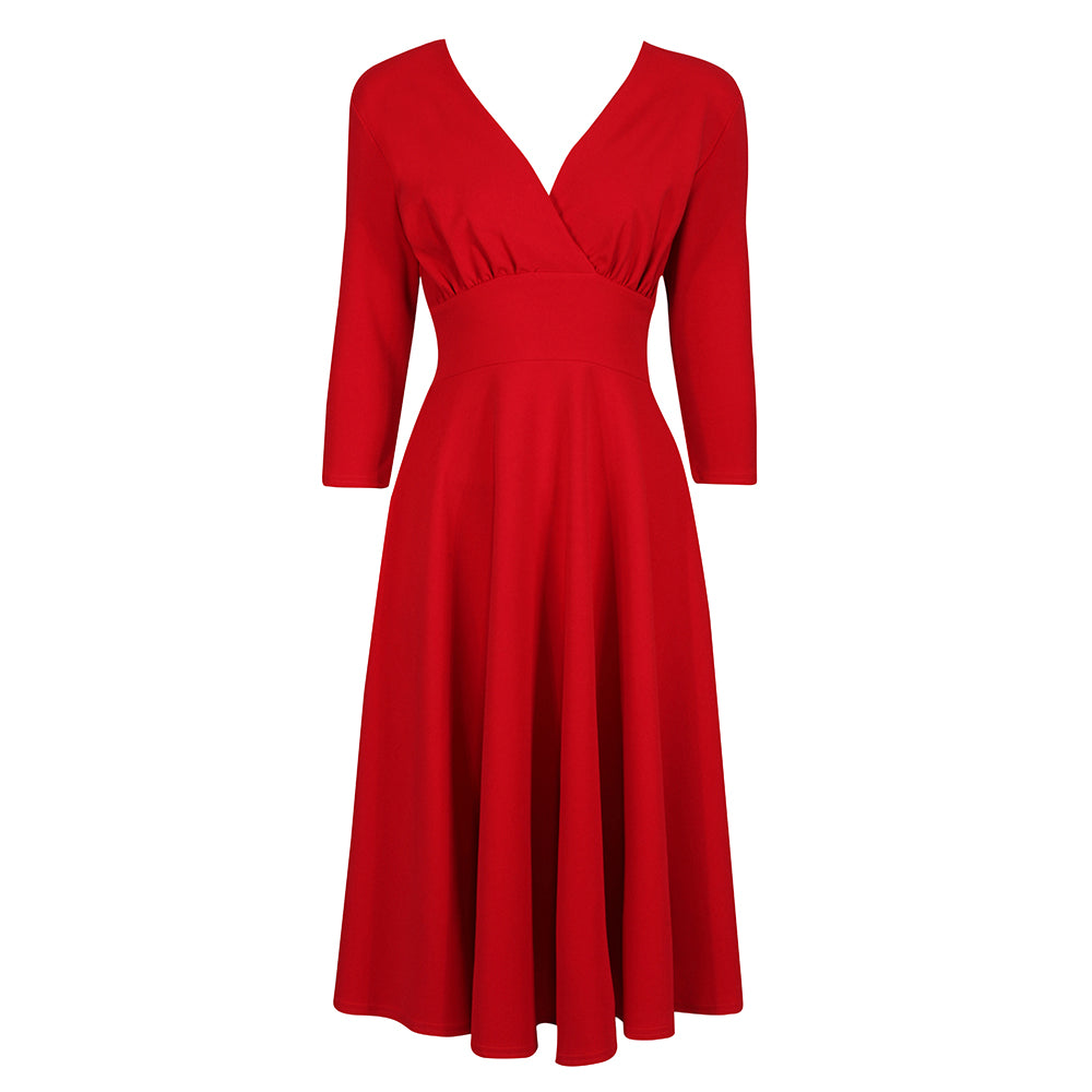 strapless open back dress Dark Red Flared Long Sleeve Maxi Dress – shopaleena main image 1