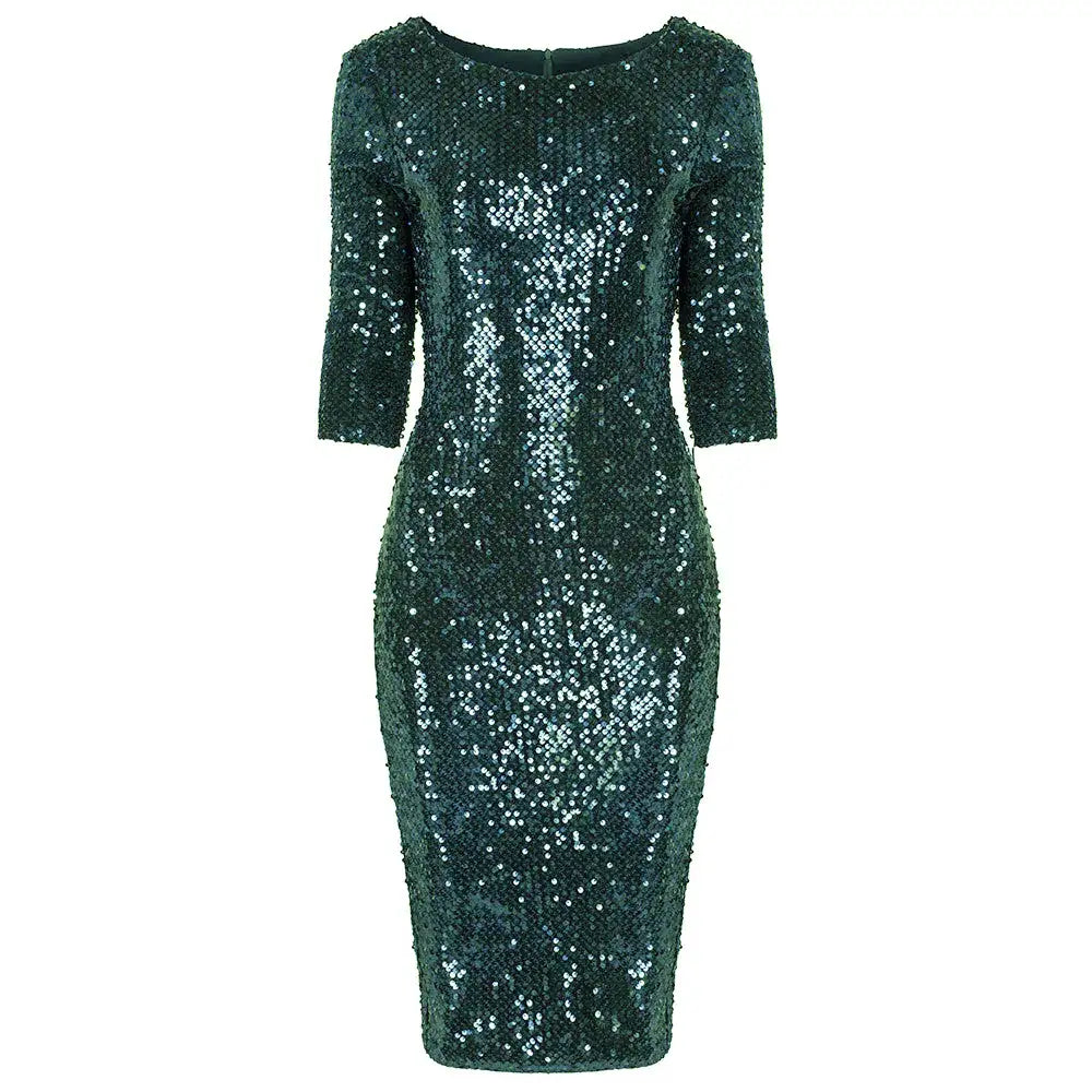 Navy Blue Velour Sequin Wiggle Dress - Pretty Kitty Fashion