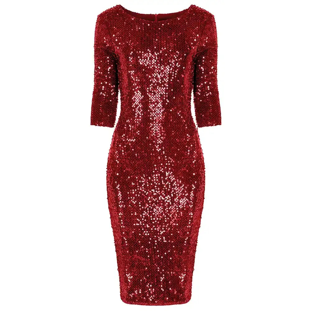 Navy Blue Velour Sequin Wiggle Dress - Pretty Kitty Fashion