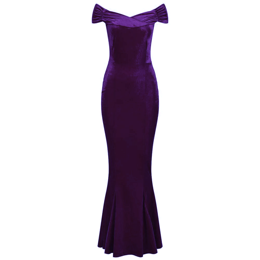 Red Cap Sleeve Crossover Bust Fishtail Hem Velour Maxi Dress - Pretty Kitty Fashion