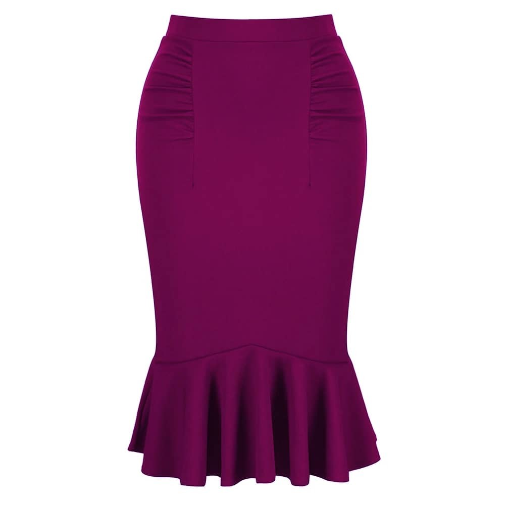 Red Peplum Fishtail Stretch Pencil Bodycon Skirt - Pretty Kitty Fashion
