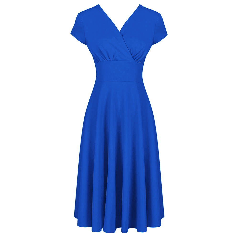 Red Vintage A Line Crossover Capped Sleeve Tea Swing Dress - Pretty Kitty Fashion
