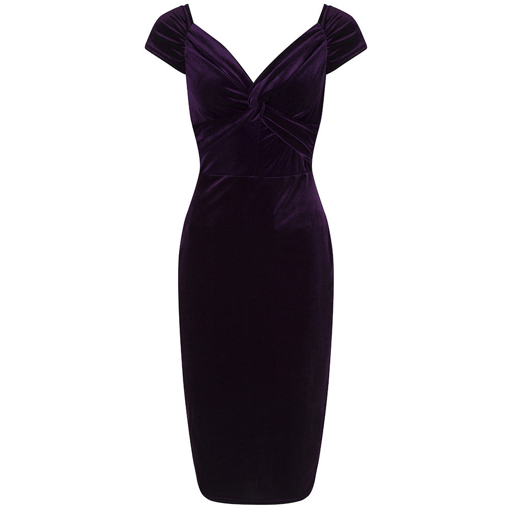 Vintage 1940s Purple Velour Crossover Wiggle Dress - Pretty Kitty Fashion