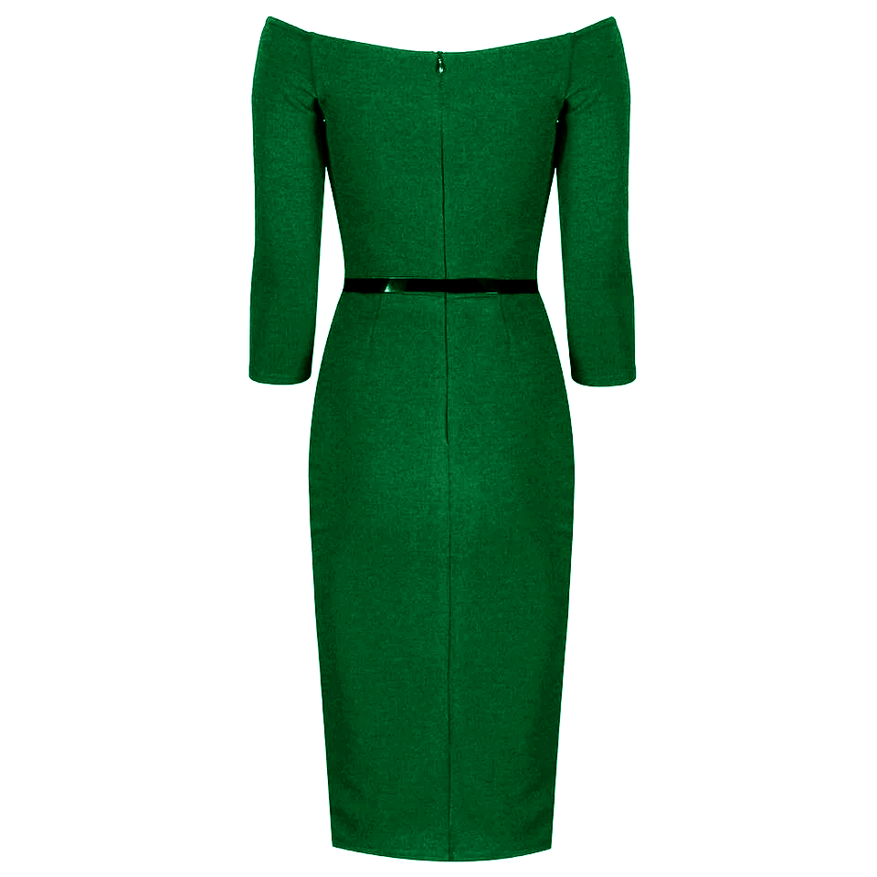 Red Vintage Belted 3/4 Sleeve Bodycon Wiggle Work Office Pencil Dress - Pretty Kitty Fashion