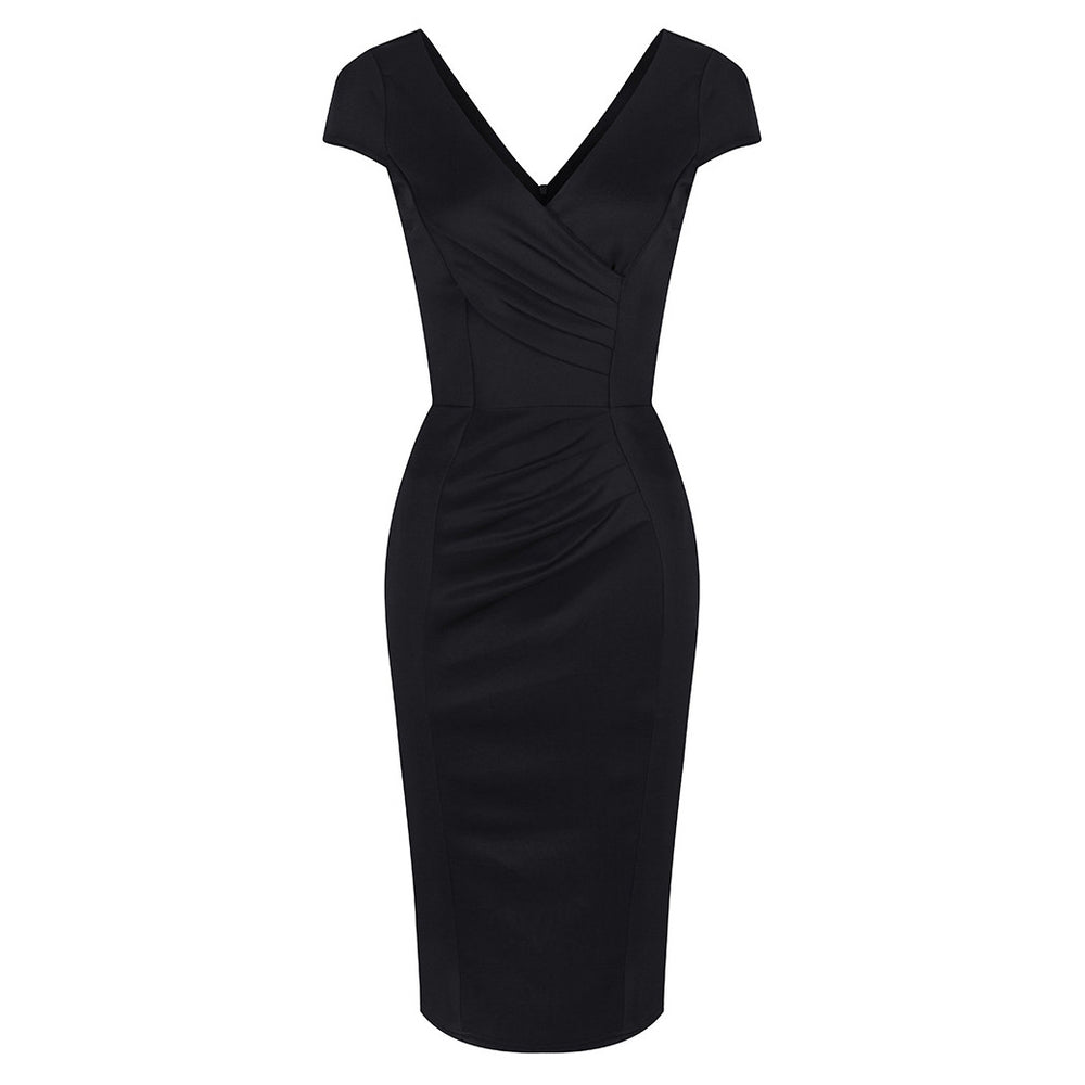 Black Capped Sleeve Bodycon Pencil Wiggle Dress