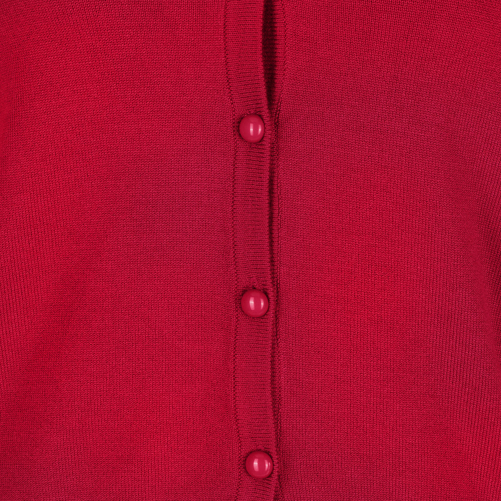 Red Stretch V Neck Button Through Cardigan - Pretty Kitty Fashion