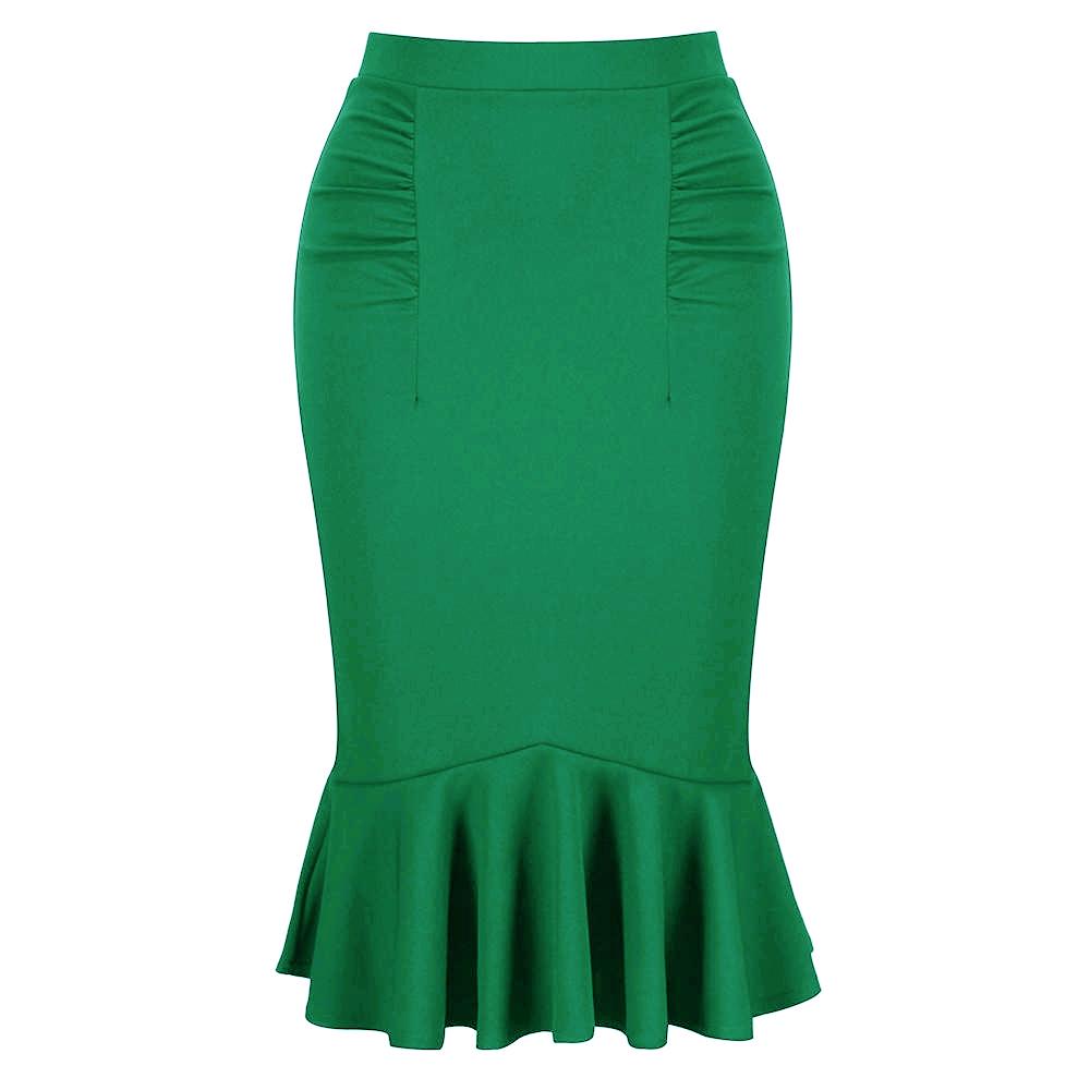 Emerald Green Peplum Fishtail Stretch Pencil Bodycon Skirt - Pretty Kitty Fashion