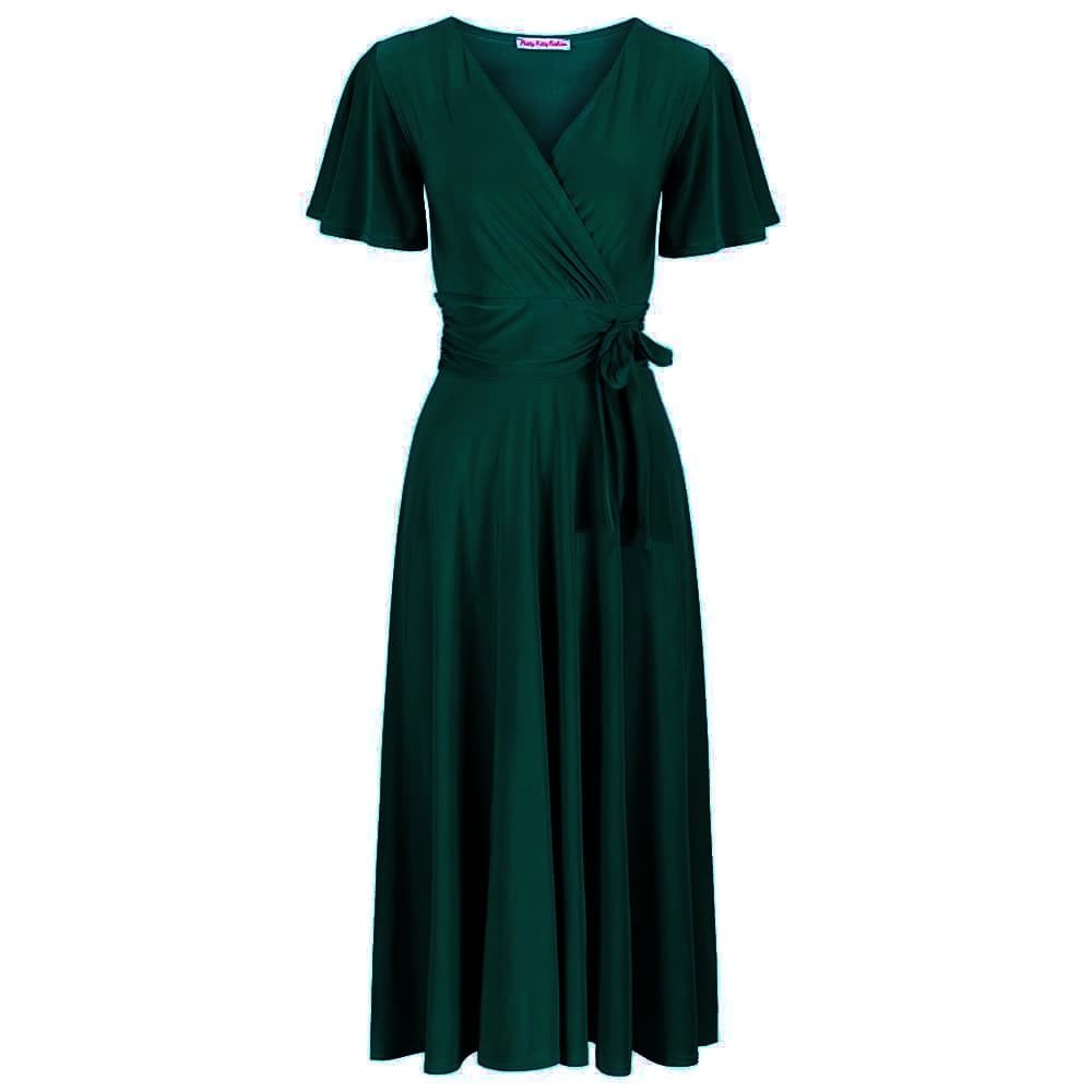 Forest Green Cap Sleeve Crossover V Neck Wrap Top Swing Dress Pretty Kitty Fashion Forest Green Cap Sleeve Crossover V Neck Wrap Top Swing Dress Pretty Kitty Fashion