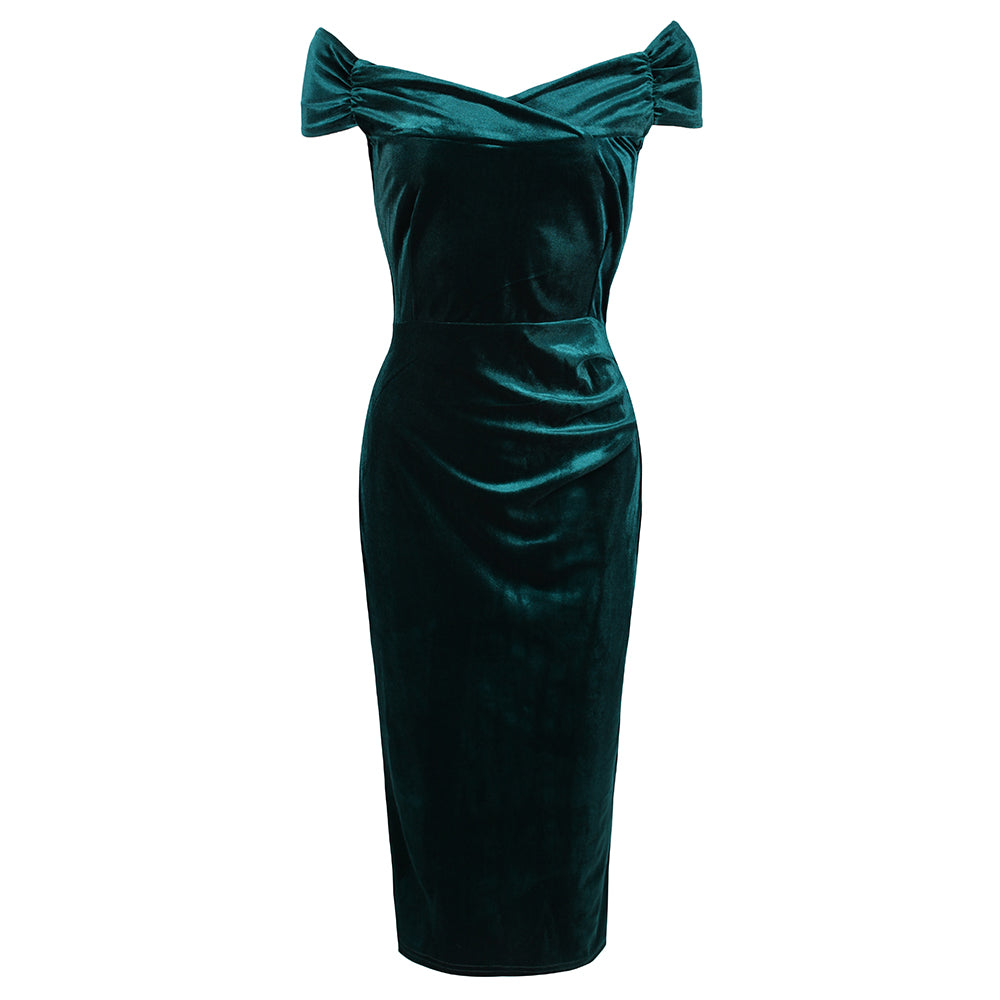 Vintage Green Velour Cap Sleeve Crossover Top Bardot Wiggle Dress Pretty Kitty Fashion Vintage Green Velour Cap Sleeve Crossover Top Bardot Wiggle Dress Pretty Kitty Fashion