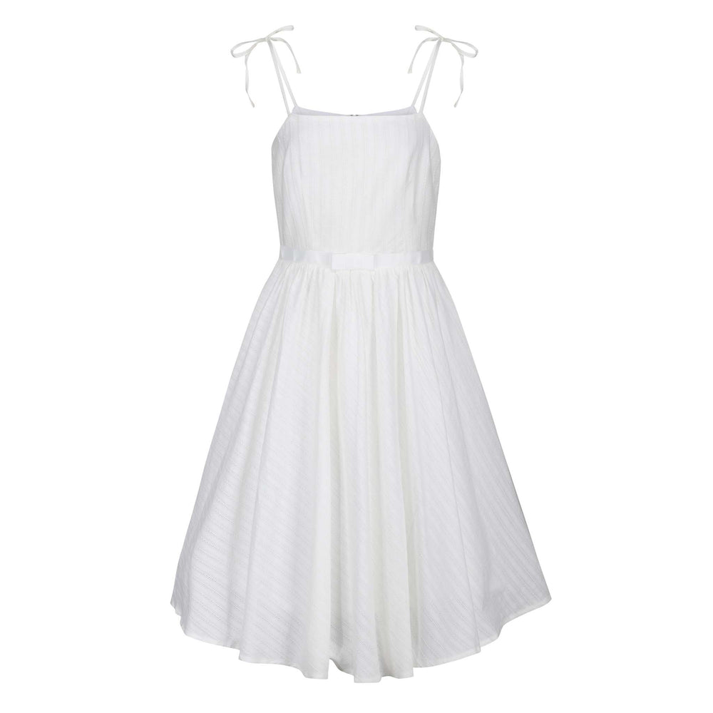 Ivory White Cotton Shoulder Strap Summer Swing Dress