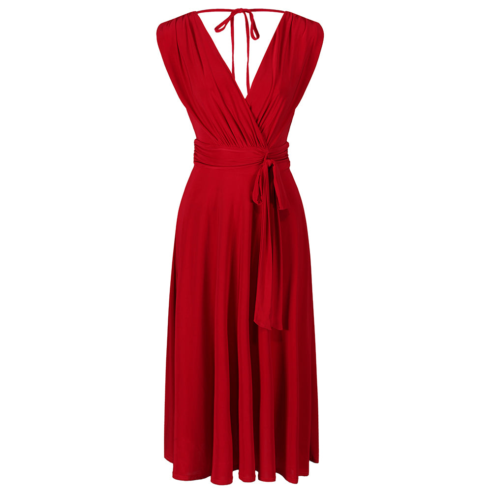 Red Crossover Top Empire Waist 50s Swing Cocktail Dress - Pretty Kitty Fashion