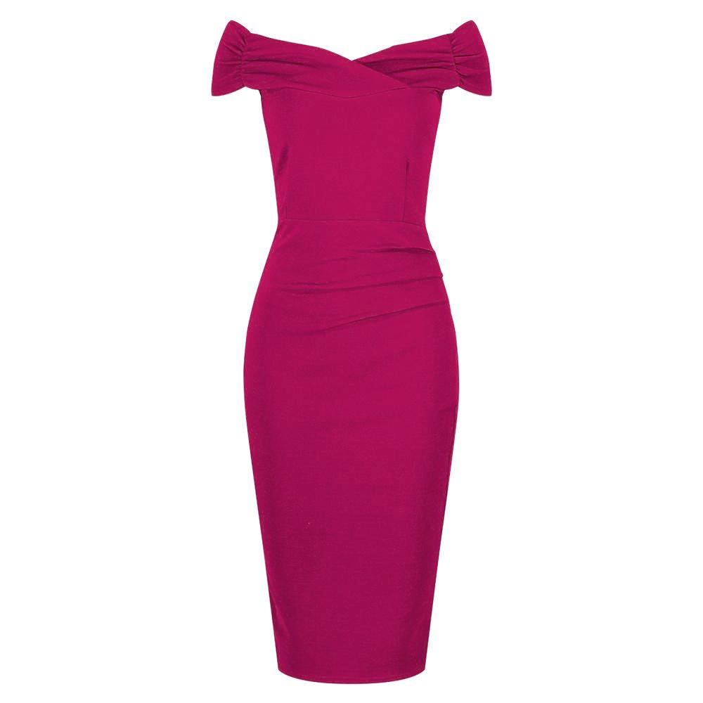 Magenta Pink Cap Sleeve Crossover Top Bardot Wiggle Dress - Pretty Kitty Fashion