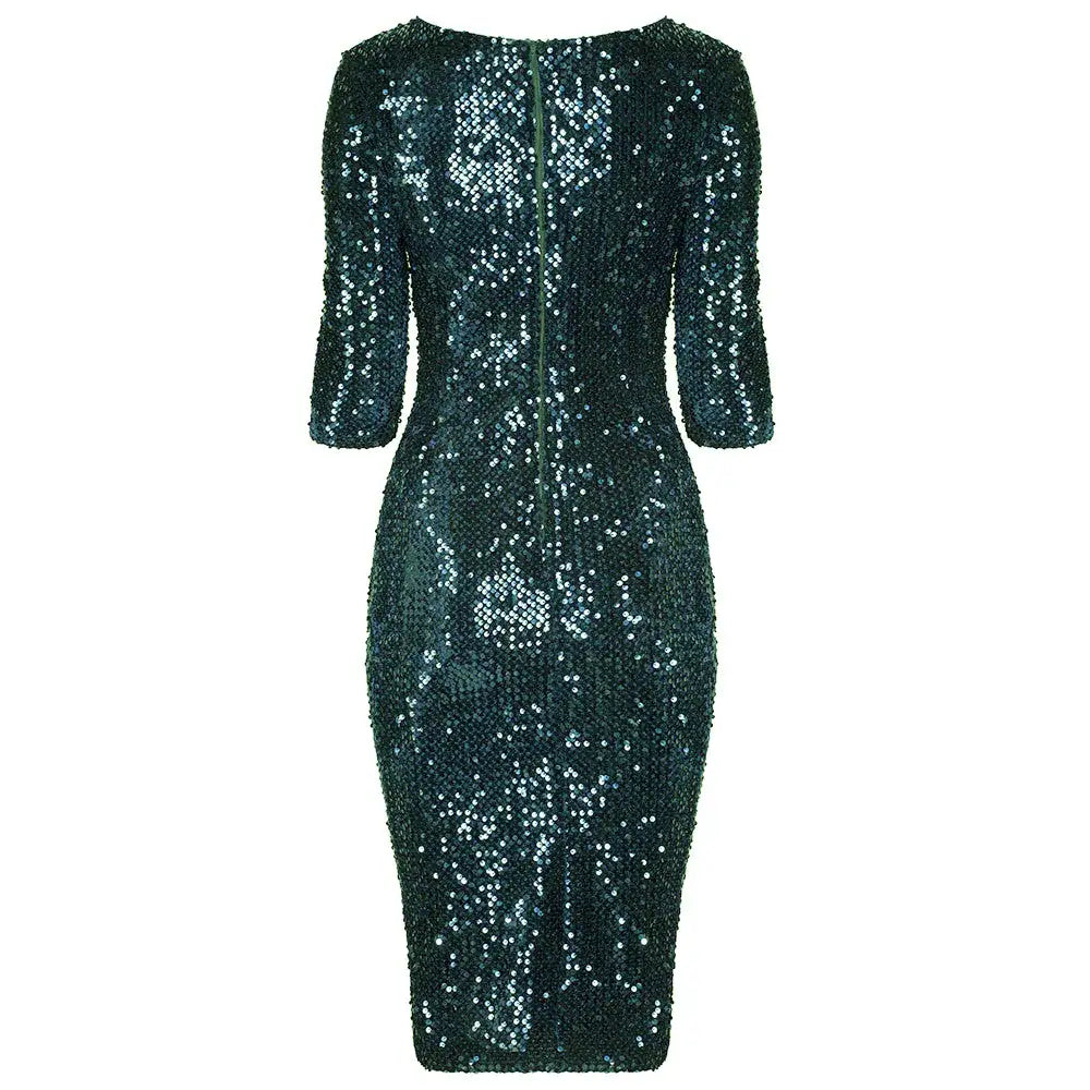 Navy Blue Velour Sequin Wiggle Dress - Pretty Kitty Fashion