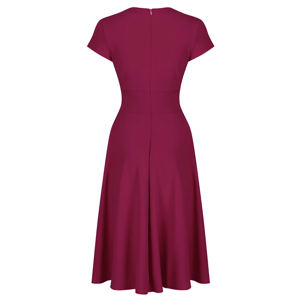 Red Vintage A Line Crossover Capped Sleeve Tea Swing Dress - Pretty Kitty Fashion