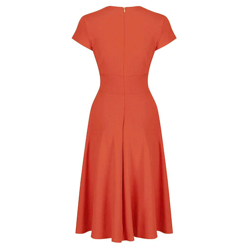 Red Vintage A Line Crossover Capped Sleeve Tea Swing Dress - Pretty Kitty Fashion