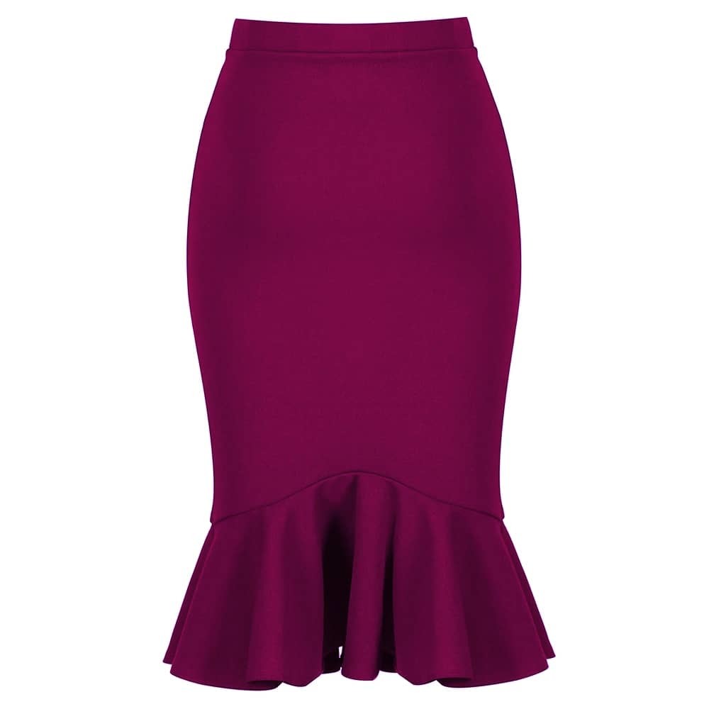 Red Peplum Fishtail Stretch Pencil Bodycon Skirt - Pretty Kitty Fashion