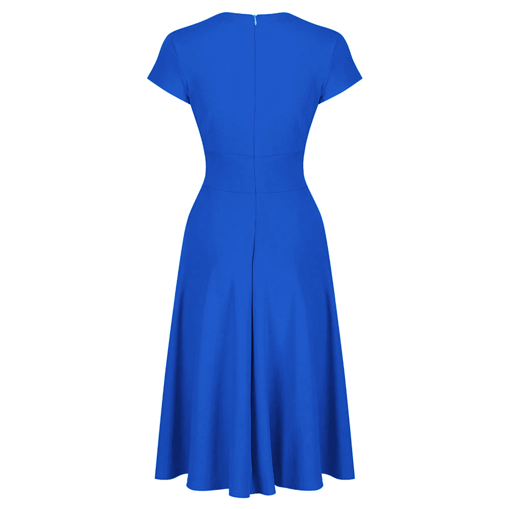 Red Vintage A Line Crossover Capped Sleeve Tea Swing Dress - Pretty Kitty Fashion