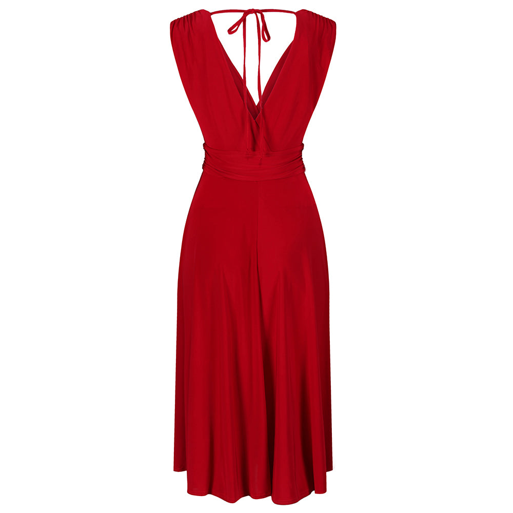 Red Crossover Top Empire Waist 50s Swing Cocktail Dress - Pretty Kitty Fashion