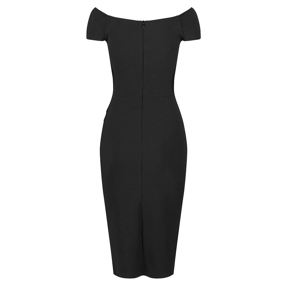 Black Cap Sleeve Crossover Top Bardot Wiggle Dress - Pretty Kitty Fashion