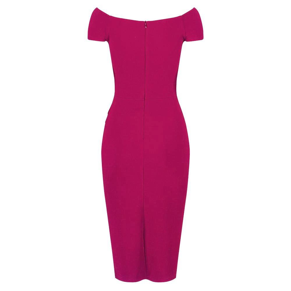 Magenta Pink Cap Sleeve Crossover Top Bardot Wiggle Dress - Pretty Kitty Fashion