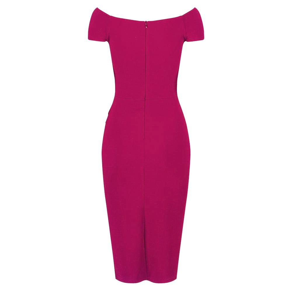 Magenta Pink Cap Sleeve Crossover Top Bardot Wiggle Dress - Pretty Kitty Fashion