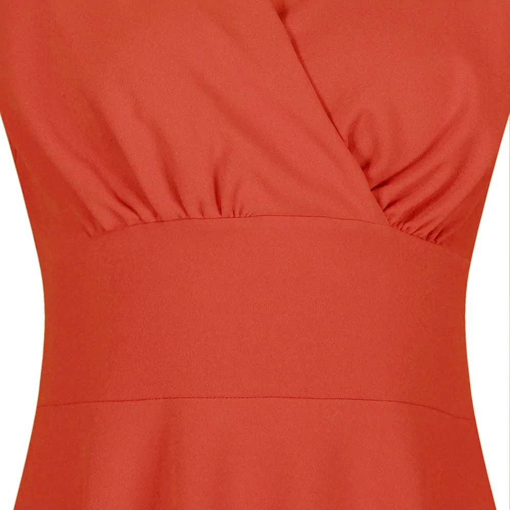 Red Vintage A Line Crossover Capped Sleeve Tea Swing Dress - Pretty Kitty Fashion