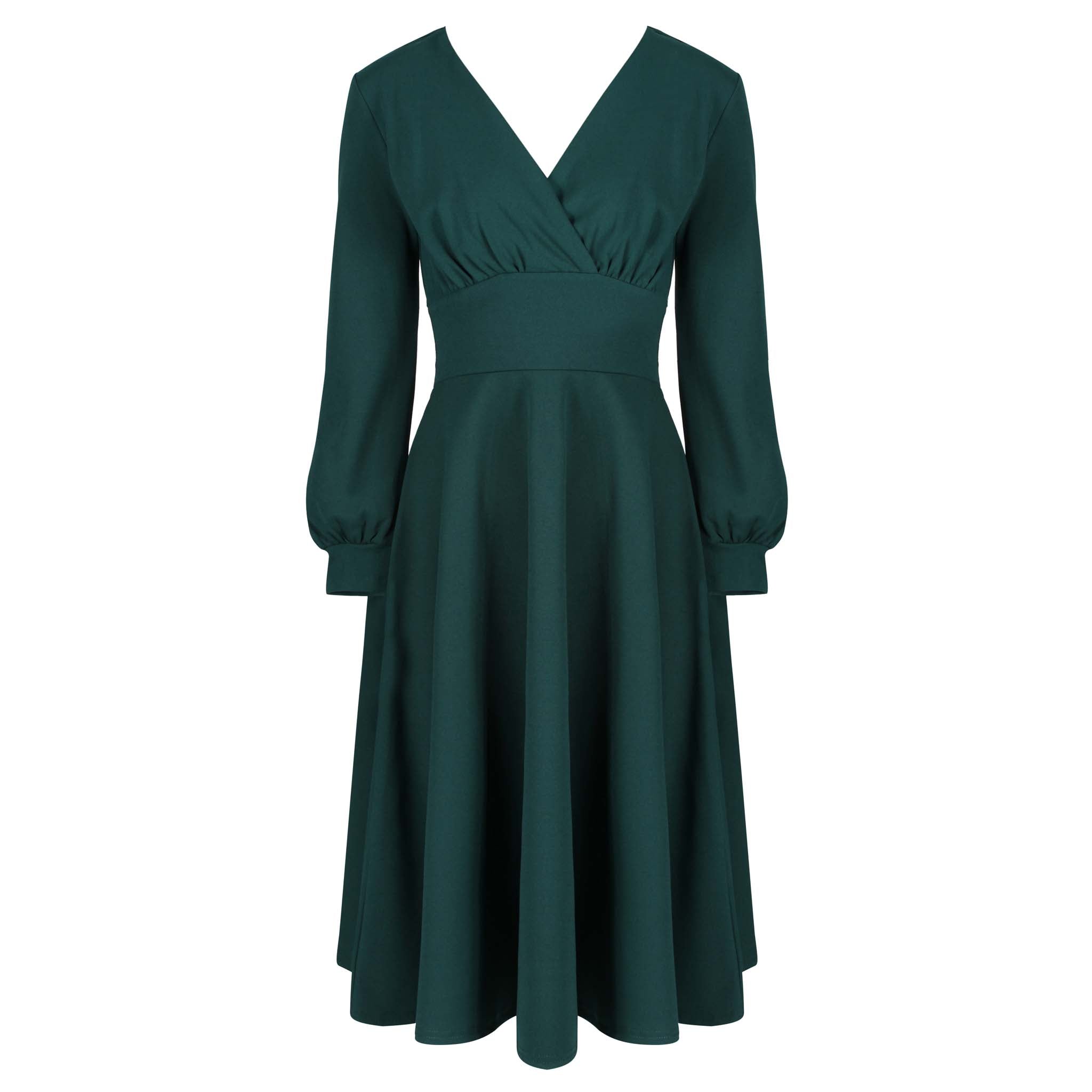 green long sleeve swing dress Unique Vintage Plus Size Olive Green Long Sleeve Devon Swing Dress