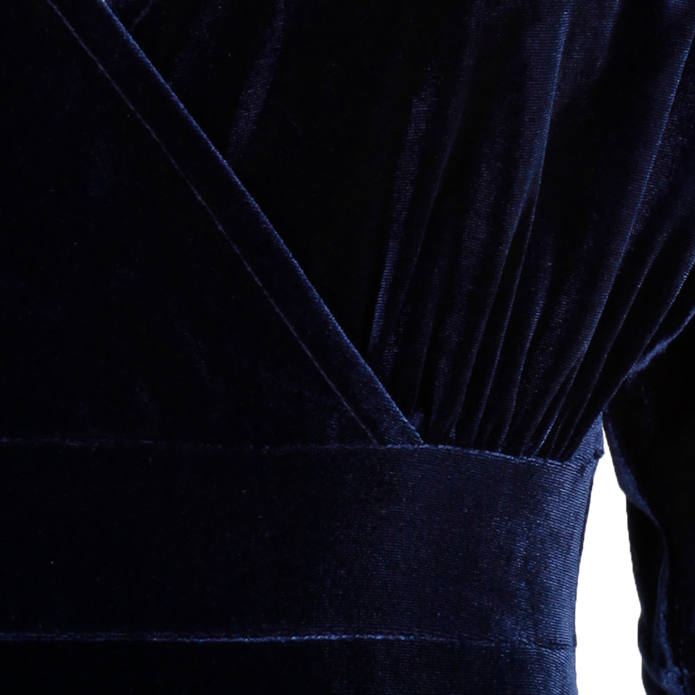 Navy Blue Velour Half Batwing Sleeve Crossover Top Wiggle Dress - Pretty Kitty Fashion