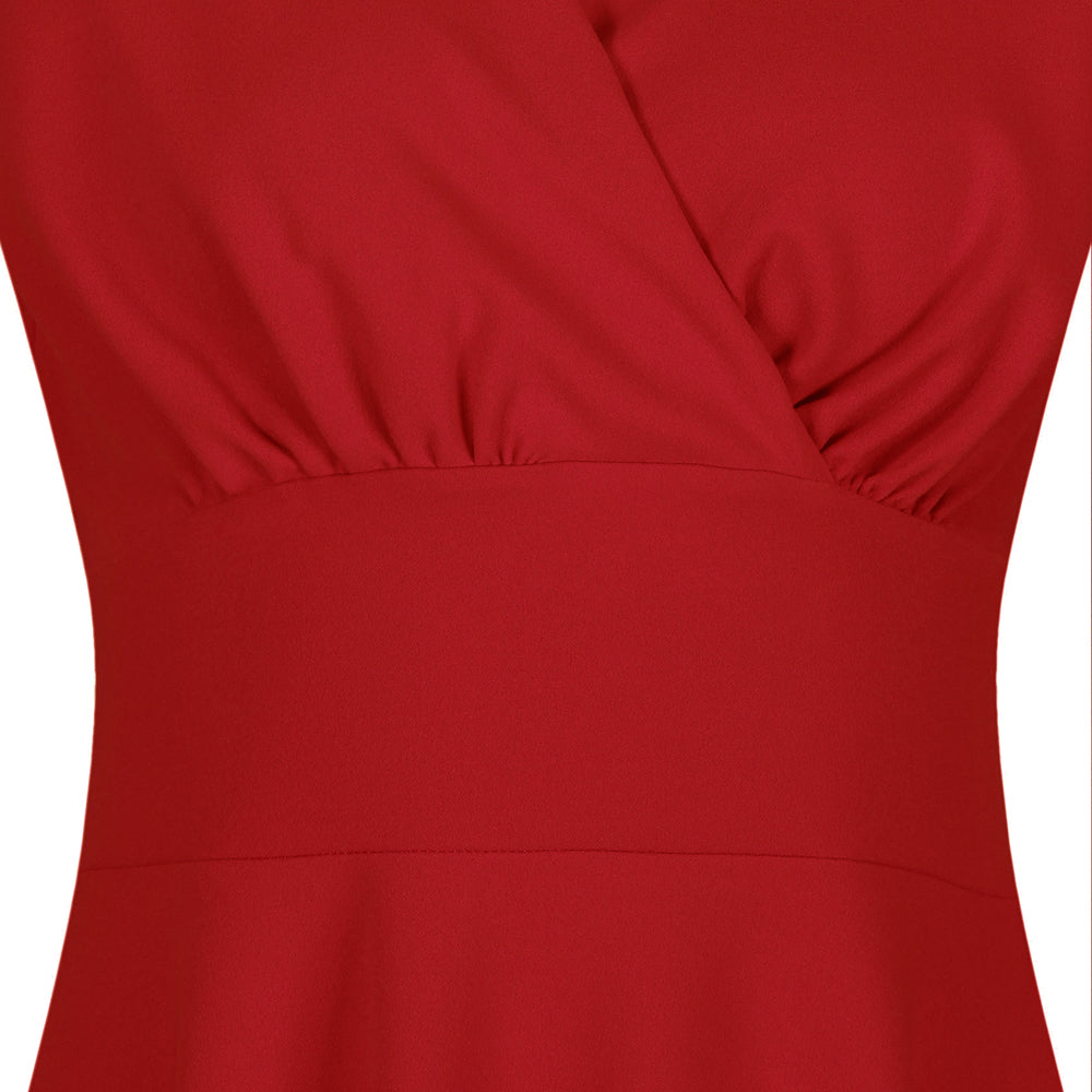 Red Vintage A Line Crossover Capped Sleeve Tea Swing Dress - Pretty Kitty Fashion