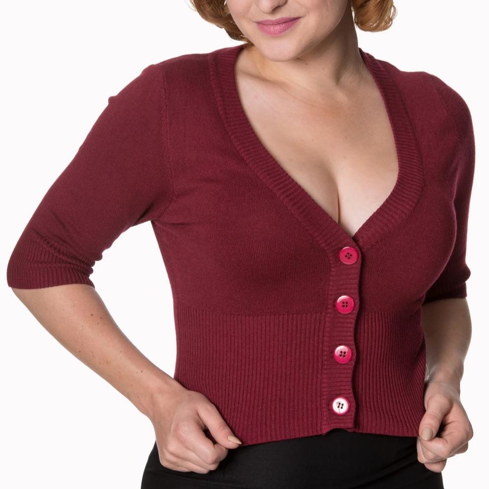 Vintage Half Sleeve Burgundy Red Cardigan - Pretty Kitty Fashion