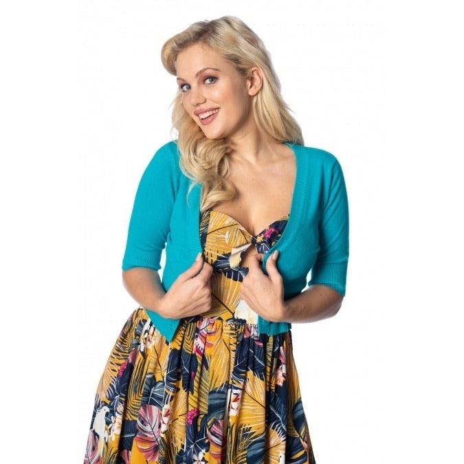 Vintage Half Sleeve Teal Blue Cardigan