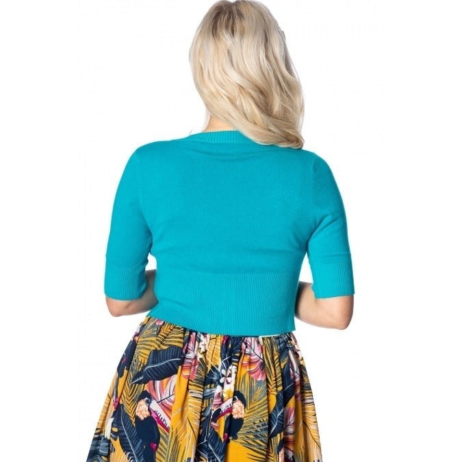 Vintage Half Sleeve Teal Blue Cardigan