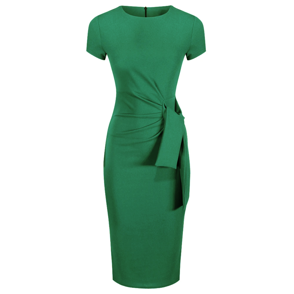Pretty Blue Short Sleeve Ruched Tie Bodycon Pencil Dress - Pretty Kitty Fashion