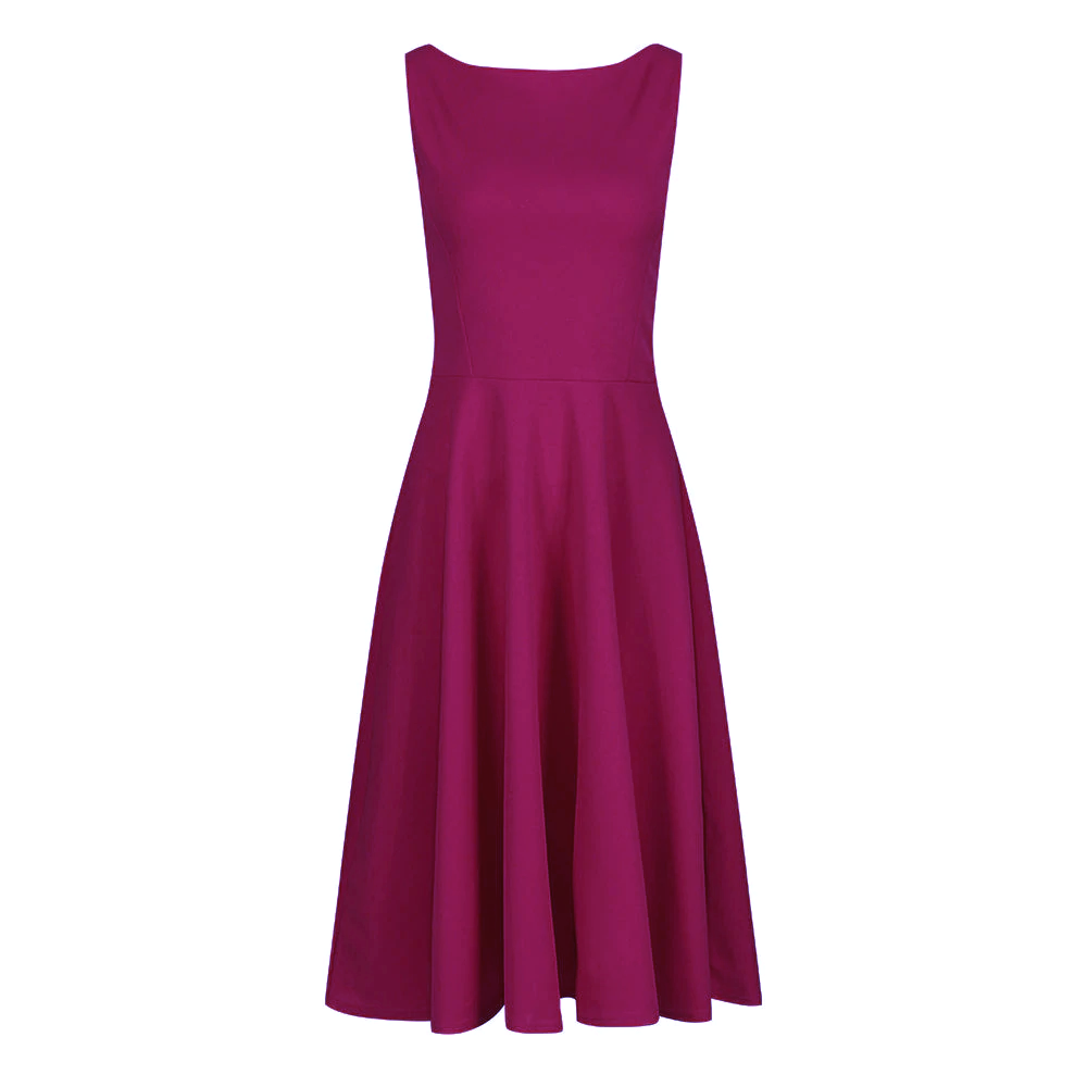 Amaranth Sleeveless Audrey Hepburn Style 50s Swing Dress – Pretty