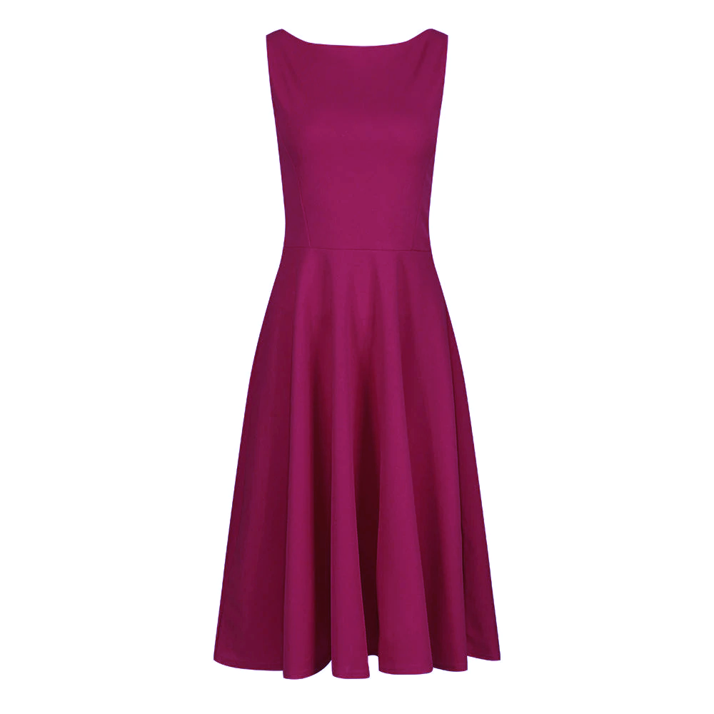 Magenta Sleeveless Audrey Hepburn Style 50s Swing Dress