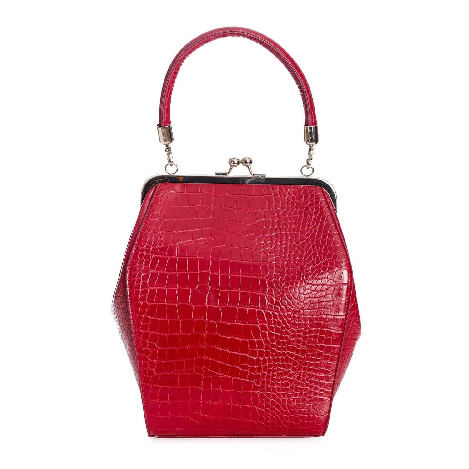 Burgundy Red Retro Crocodile Print Handbag