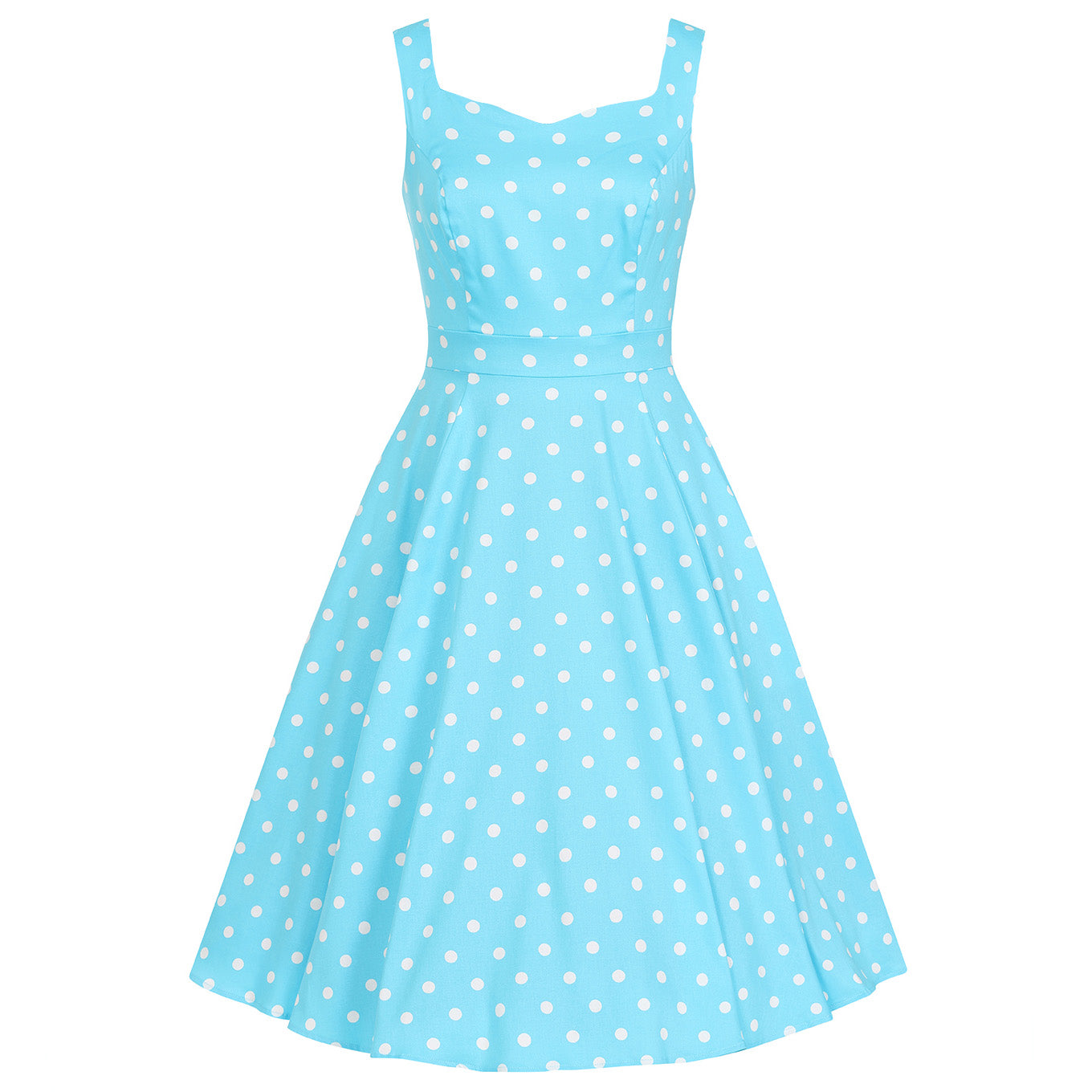 Pretty Blue Turquoise White Polka Dot Sleeveless Rockabilly 50s Swing Dress