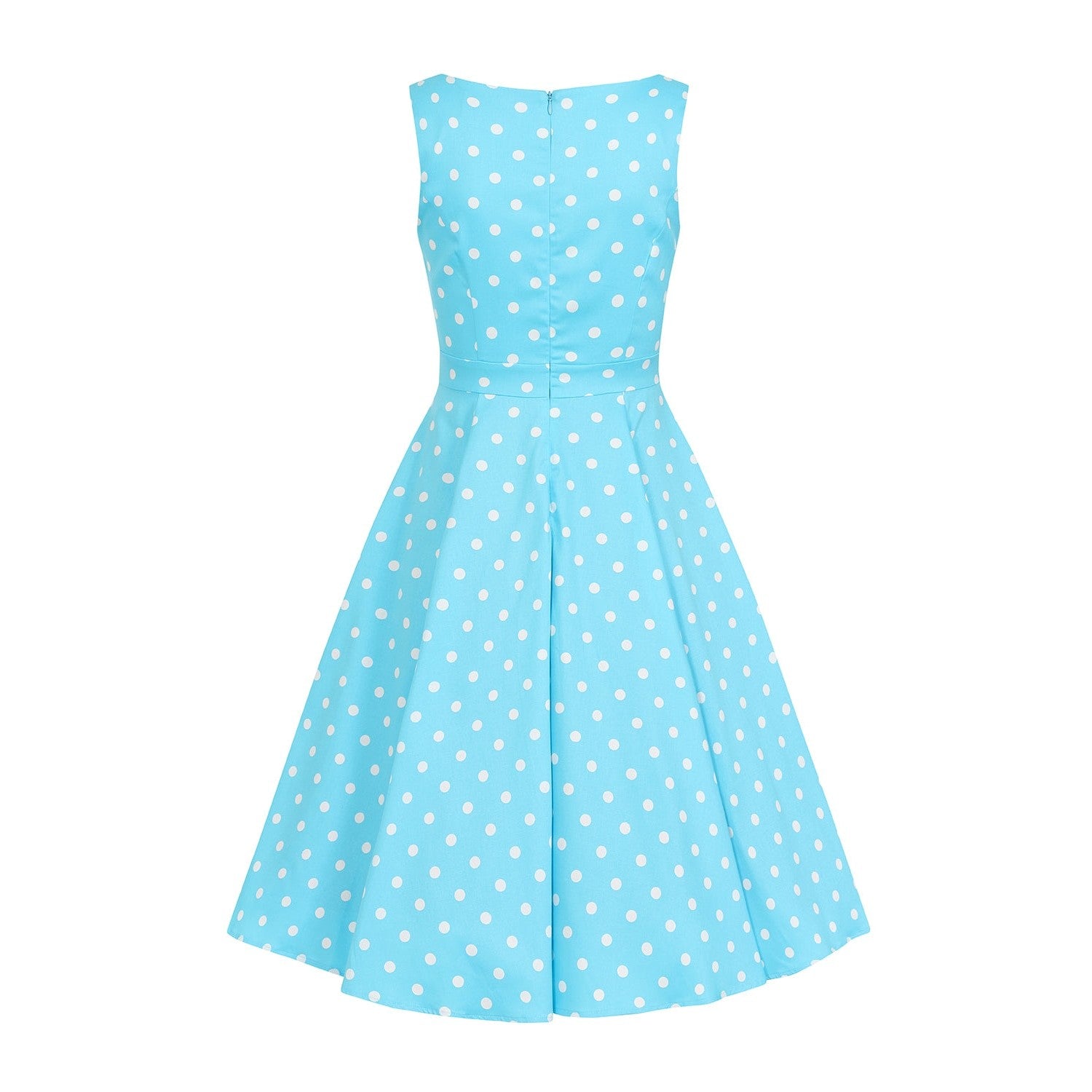 Pretty Blue Turquoise White Polka Dot Sleeveless Rockabilly 50s Swing Dress