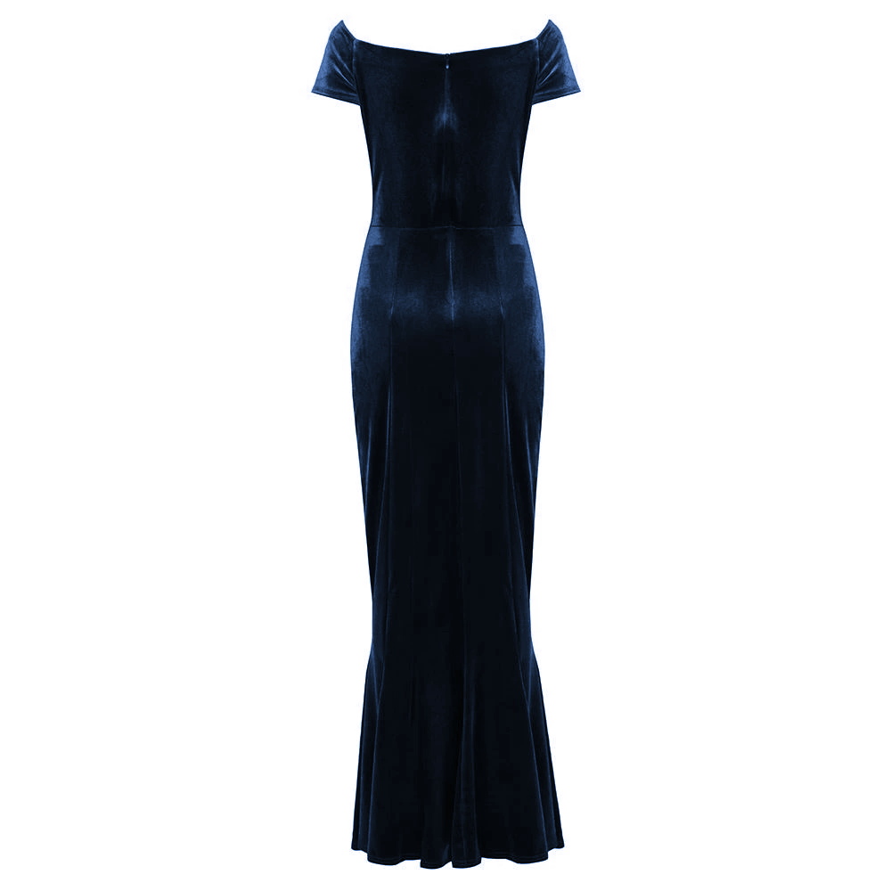 Emerald Green Cap Sleeve Twist Bust Fishtail Hem Velour Maxi Dress - Pretty Kitty Fashion