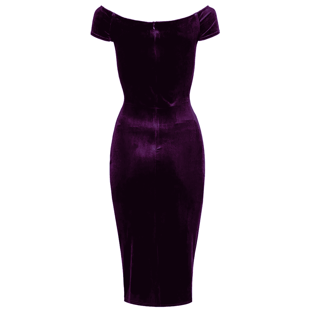 Claret Wine Red Velour Cap Sleeve Crossover Top Bardot Wiggle Dress - Pretty Kitty Fashion
