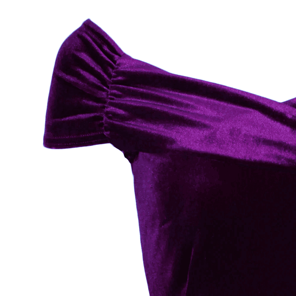 Purple Cap Sleeve Crossover Bust Fishtail Hem Velour Maxi Dress