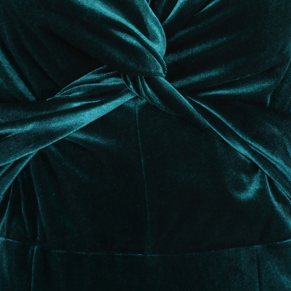 Emerald Green Cap Sleeve Twist Bust Fishtail Hem Velour Maxi Dress - Pretty Kitty Fashion