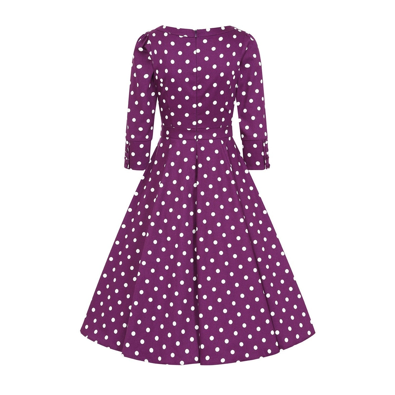 Purple And White Polka Dot 3/4 Sleeve 50s Swing Tea Dress