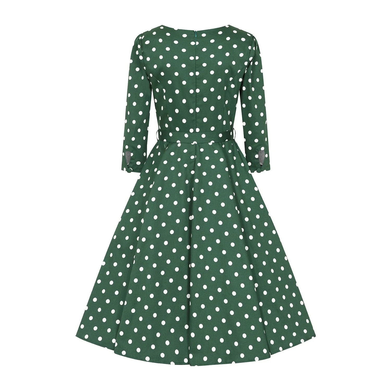 Green And White Polka Dot Vintage 50s 3/4 Sleeve Swing Dress
