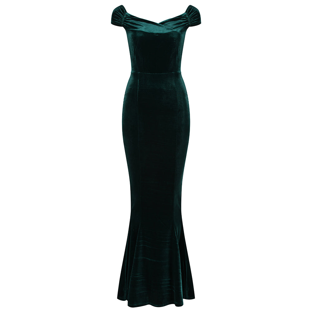 Green Cap Sleeve Crossover Bust Fishtail Hem Velour Maxi Dress Pretty Kitty Fashion Green Cap Sleeve Crossover Bust Fishtail Hem Velour Maxi Dress Pretty Kitty Fashion