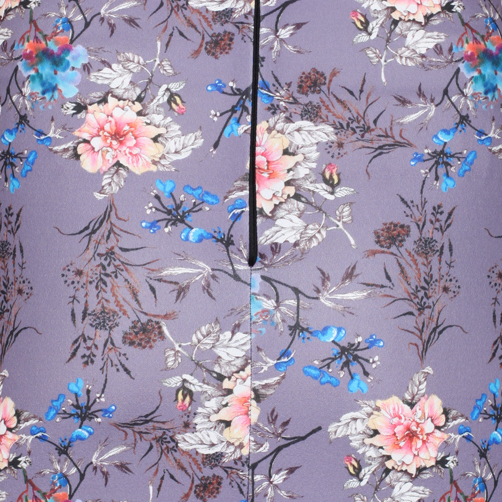 Mauve Floral Cap Sleeve Crossover Top Bardot Wiggle Dress - Pretty Kitty Fashion