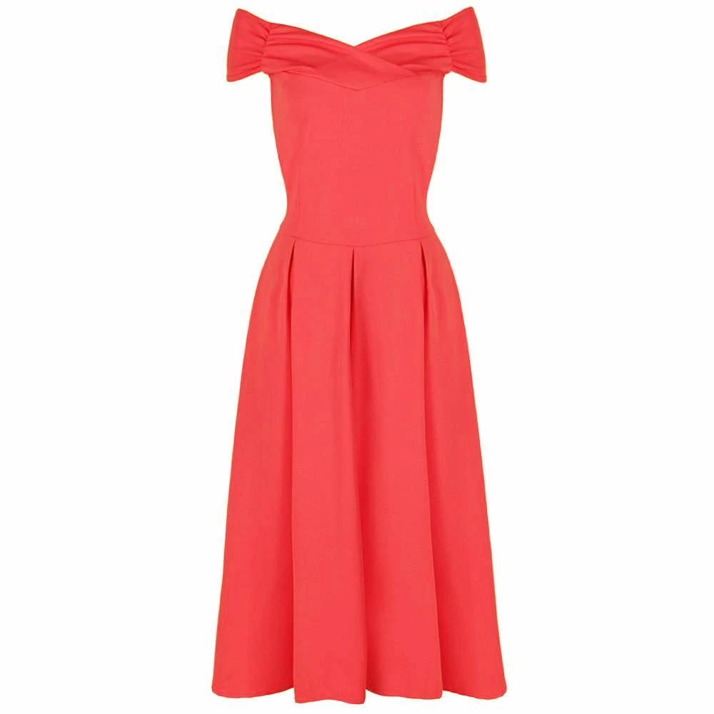 Coral Pink Crossover Vintage Bardot 50s Swing Dress