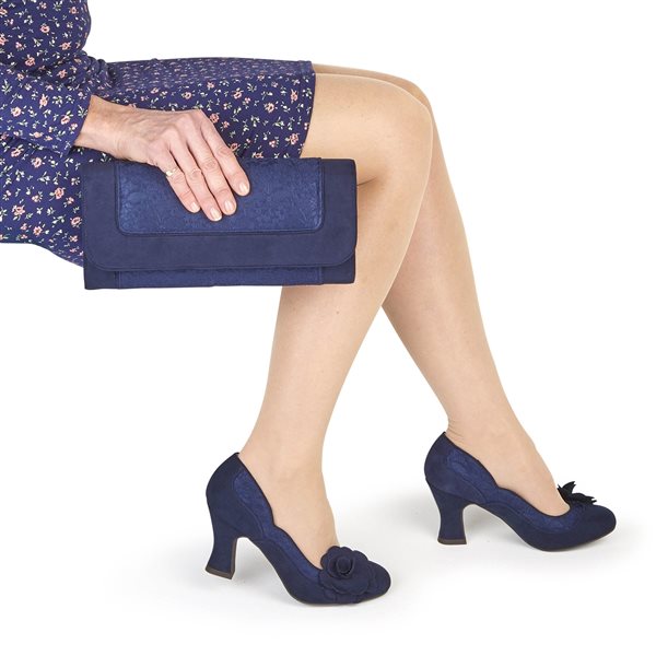 Ruby Shoo Navy Blue Heeled Corsage Court Shoes - Pretty Kitty Fashion