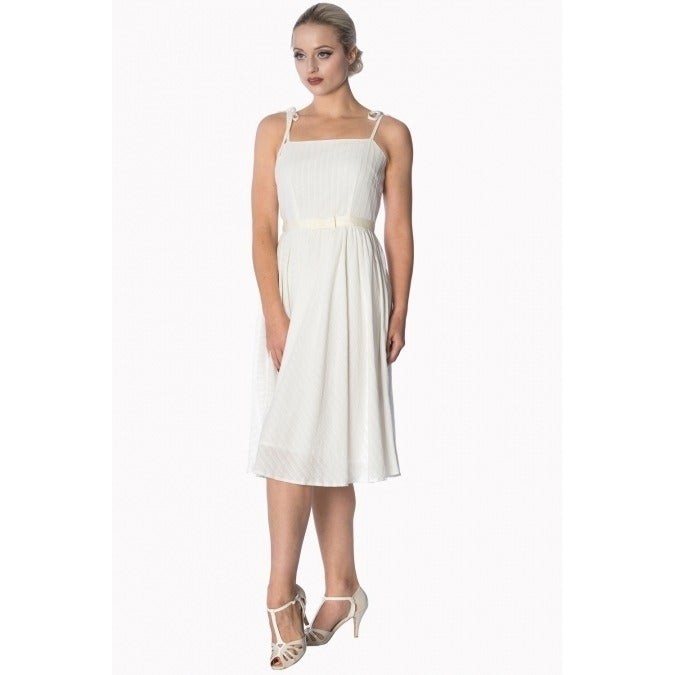 Ivory White Cotton Shoulder Strap Summer Swing Dress